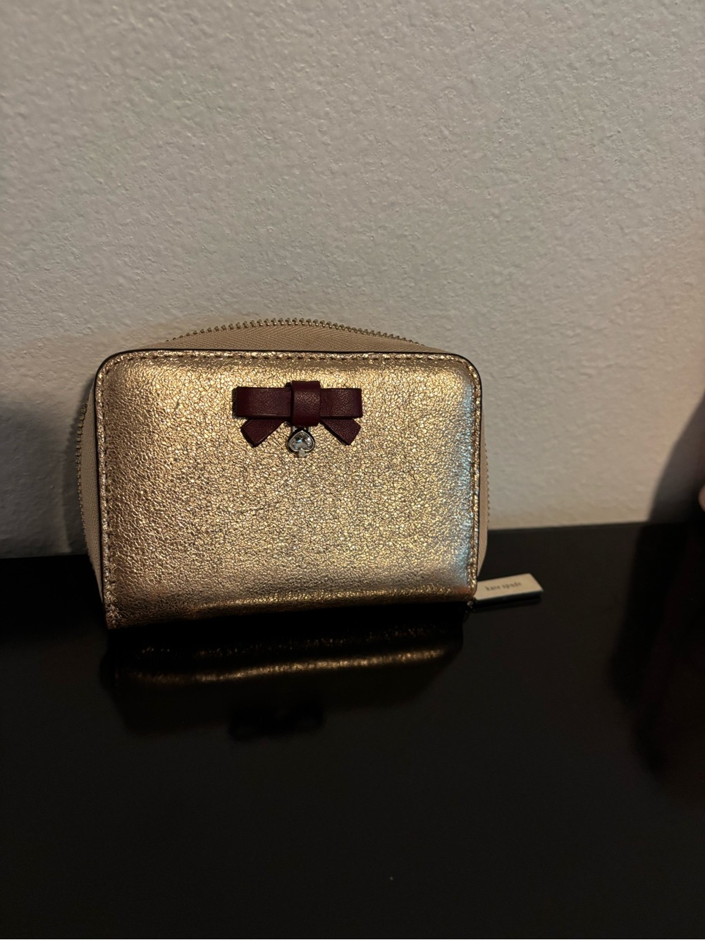 Kate Spade Metallic Gold Bow Zip Wallet